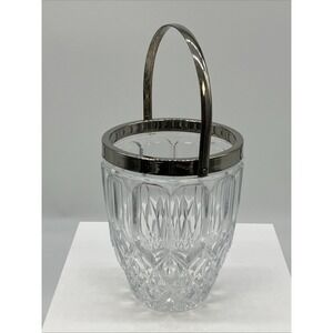 Vtg. Diamond Faceted Personal Ice Bucket Silver Tone/Glass Barware Old Money